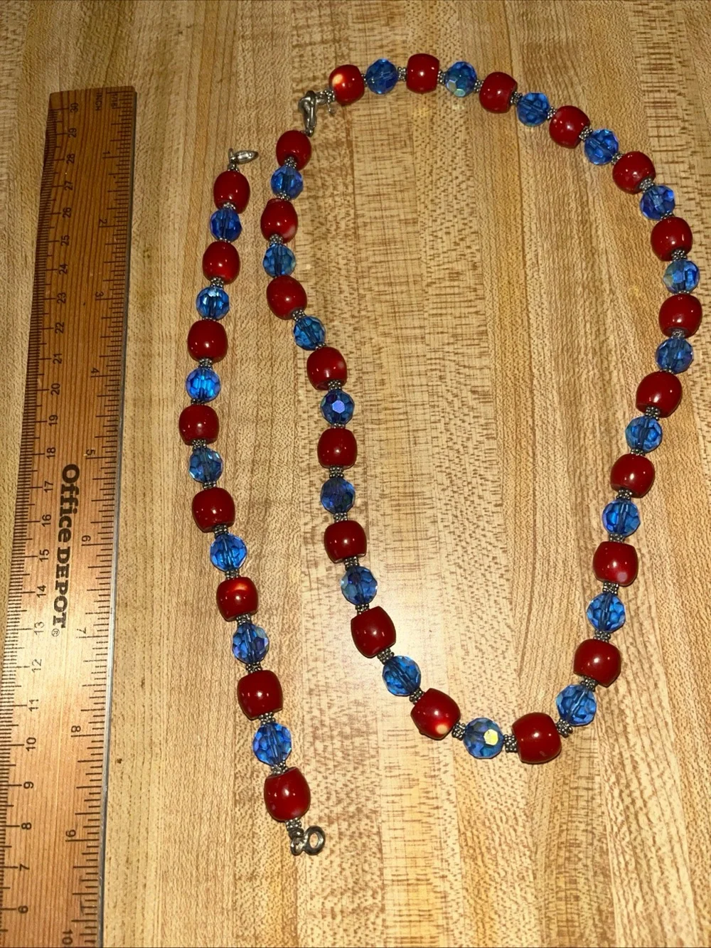 Red and Blue Beaded Necklace and Bracelet Set - Unbranded